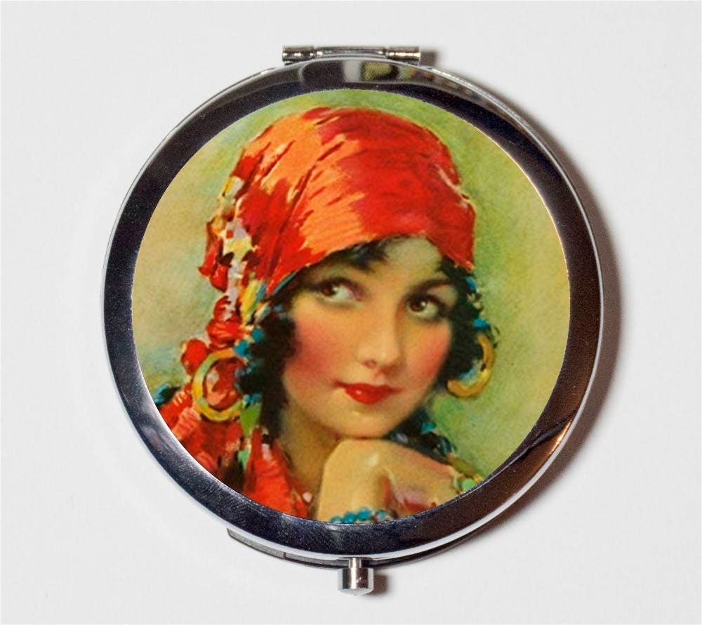 Gypsy Boho Compact Mirror - Art Deco Flapper Bohemian - Make Up Pocket Mirror for Cosmetics