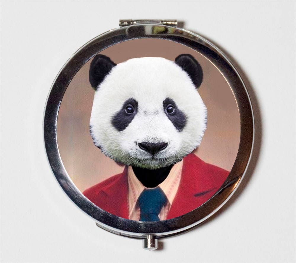 Panda Bear Compact Mirror - Pop Art Anthropomorphic Animal Art - Make Up Pocket Mirror for Cosmetics