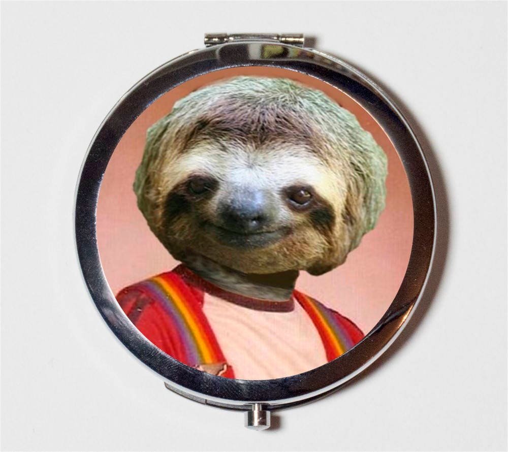 Sloth Yearbook Compact Mirror - Anthropomorphic Animal Pop Art - Make Up Pocket Mirror for Cosmetics