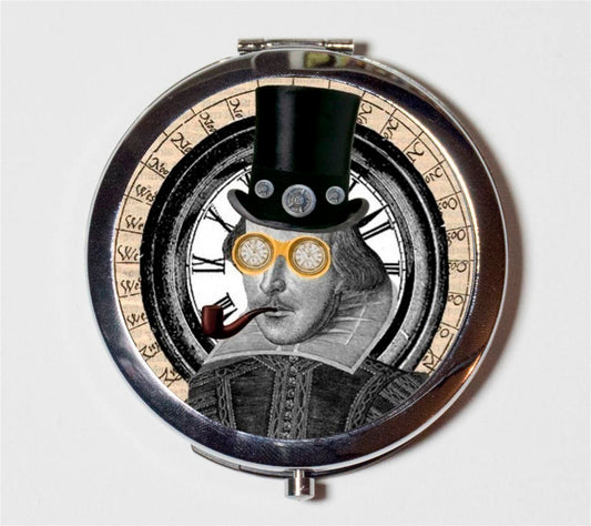 Victorian Steampunk William Shakespeare Compact Mirror - Author Writer Gift for English Major - Make Up Pocket Mirror for Cosmetics