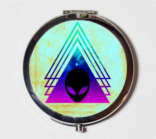 Alien Compact Mirror - Outer Space Outerspace Universe Occult Triangle - Make Up Pocket Mirror for Cosmetics