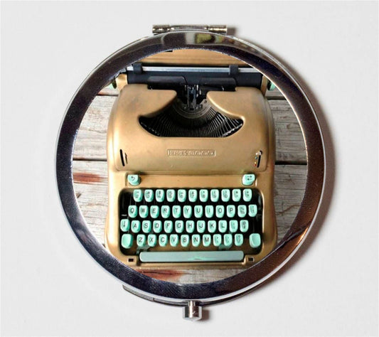 Typewriter Compact Mirror - Writer Author Pop Art Writing - Make Up Pocket Mirror for Cosmetics