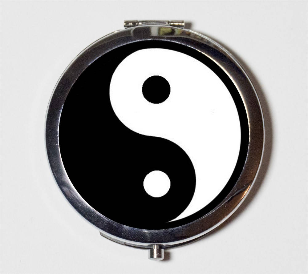 Yin Yang Compact Mirror - Tao Asian Art Metaphysical New Age - Make Up Pocket Mirror for Cosmetics