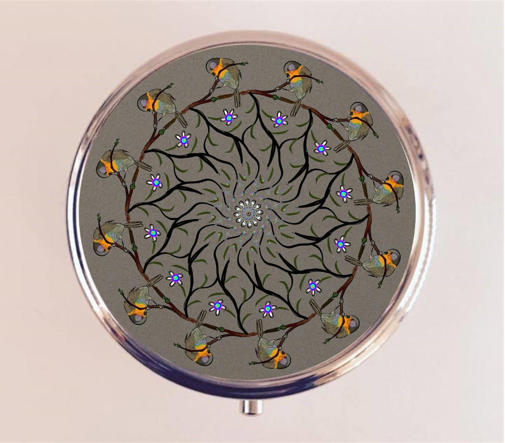 Bird Mandala Pill Box Case Pillbox Holder Trinket Stash Box Spiritual New Age Spirituality