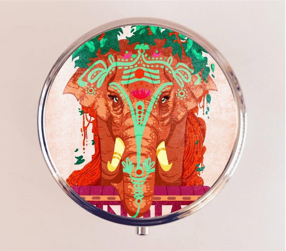 Indian Elephant Pill Box Case Pillbox Holder Trinket Stash Box Spiritual Spirituality New Age Hindu