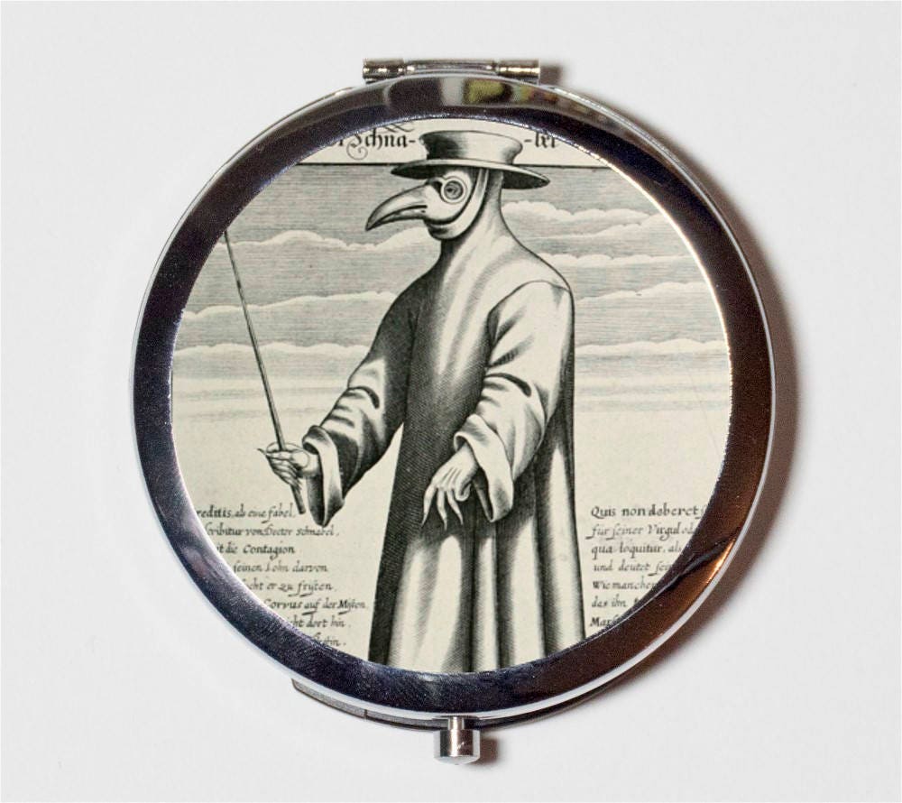 Plague Doctor Compact Mirror - Medieval Middle Dark Ages Bubonic Medical Death - Make Up Pocket Mirror for Cosmetics