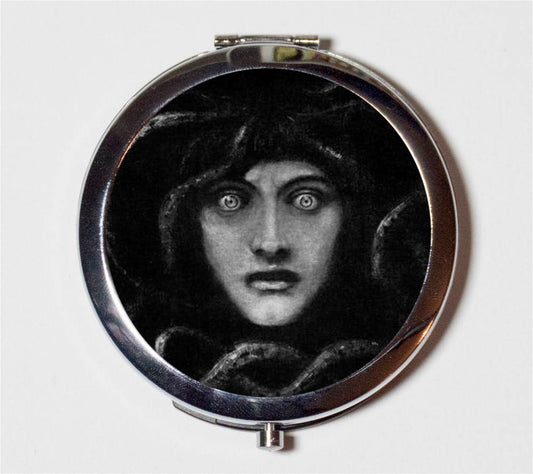 Medusa Compact Mirror - Franz Von Stuck Snake Woman Goth Fine Dark Art Painting - Make Up Pocket Mirror for Cosmetics