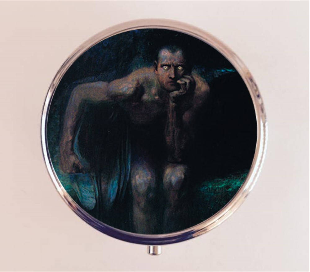 Lucifer Pill Box Case Pillbox Holder Trinket Stash Box Franz Von Stuck Fine Dark Art Painting