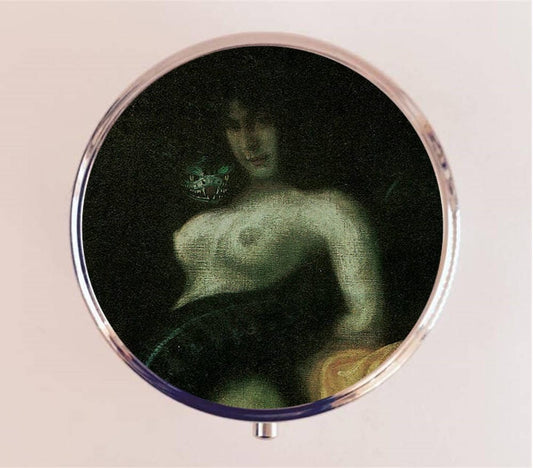 Snake Woman Pill Box Case Pillbox Holder Trinket Stash Box Franz Von Stuck Fine Dark Art Painting v2