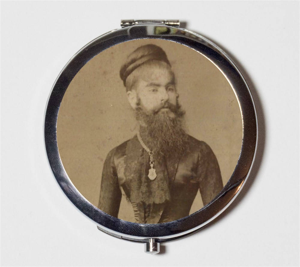 Bearded Lady Compact Mirror - Circus Sideshow Freak Performer Victorian Oddity - Make Up Pocket Mirror for Cosmetics