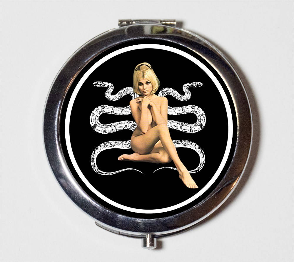 Snake Woman Compact Mirror - Occult Witchcraft Witchy Sexy Retro - Make Up Pocket Mirror for Cosmetics