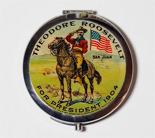 Theodore Roosevelt Compact Mirror - Rough Rider American President History - Make Up Pocket Mirror for Cosmetics