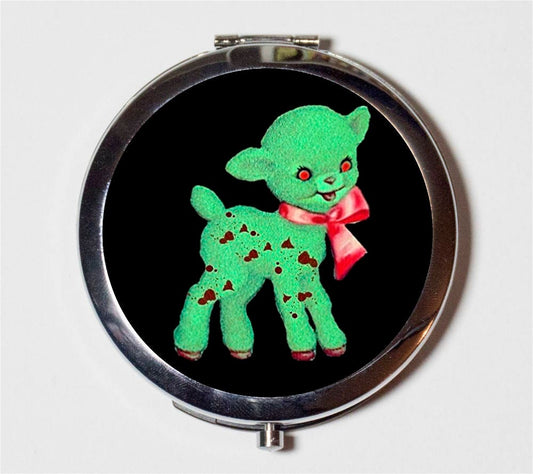 Zombie Lamb Compact Mirror - Horror Cute and Creepy Kawaii Psychobilly Goth - Make Up Pocket Mirror for Cosmetics