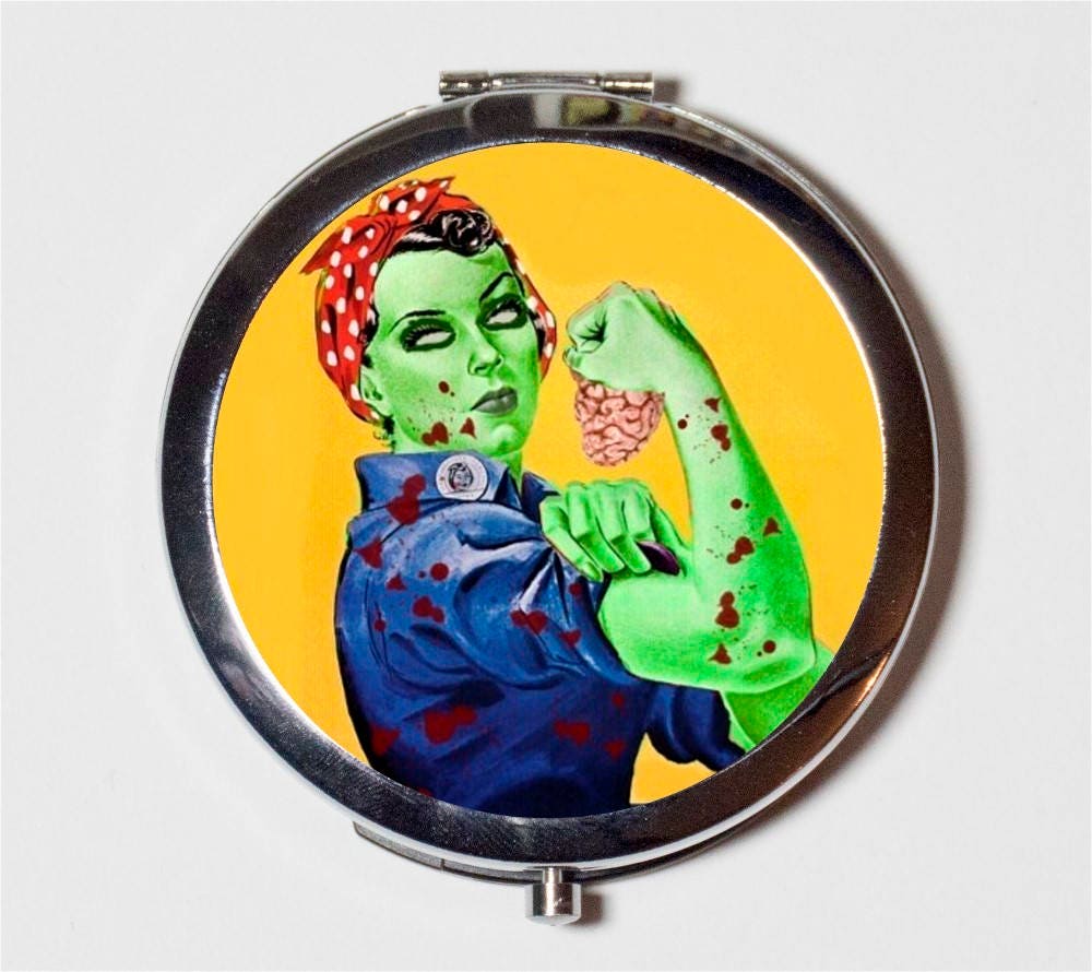 Zombie Rosie the Riveter Compact Mirror - Horror Retro Feminist Icon Goth Psychobilly - Make Up Pocket Mirror for Cosmetics