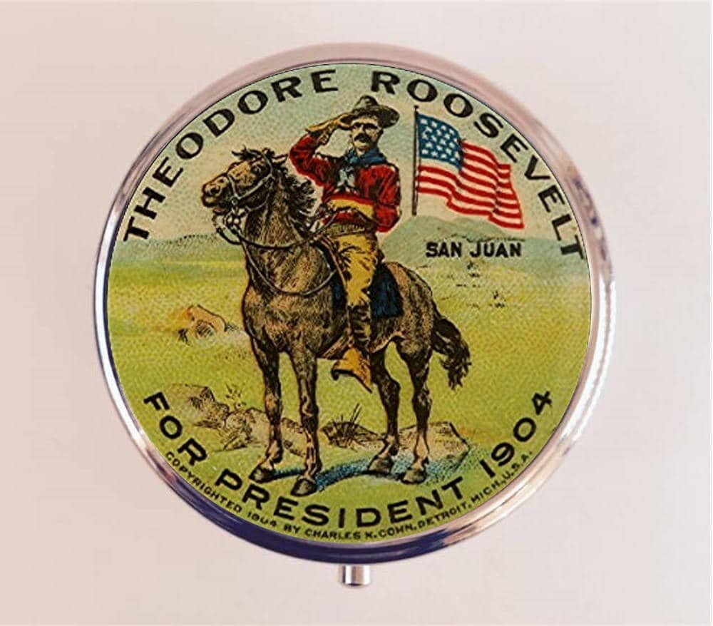 Theodore Roosevelt Pill Box Case Pillbox Holder Trinket Stash Box Rough Rider Historical American President