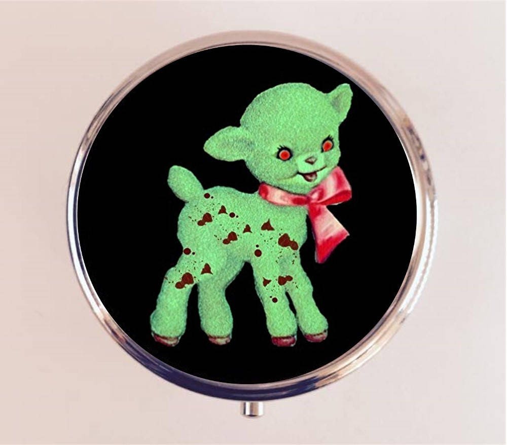 Zombie Lamb Pill Box Case Pillbox Holder Trinket Stash Box Kawaii Goth Creepy and Cute Horror