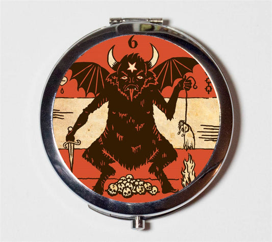 Haxan Witchcraft Compact Mirror - Witch Occult Devil Retro Graphic - Make Up Pocket Mirror for Cosmetics