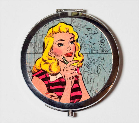 Romance Comic Compact Mirror - Retro 1950's Comic Books Romantic - Make Up Pocket Mirror for Cosmetics