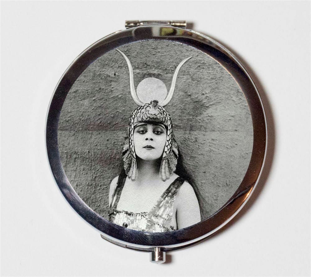 Art Deco Cleopatra Compact Mirror - Vamp Silent Film Theda Bara Egyptian Version 2 - Make Up Pocket Mirror for Cosmetics