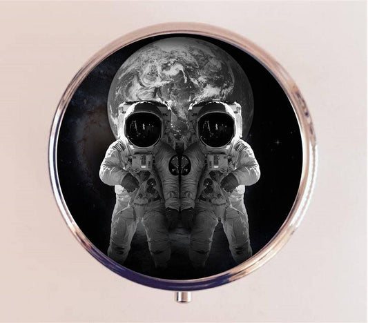 Astronaut Skull Illusion Pill Box Case Pillbox Holder Trinket Stash Box Metamorphic Optical Surreal Goth