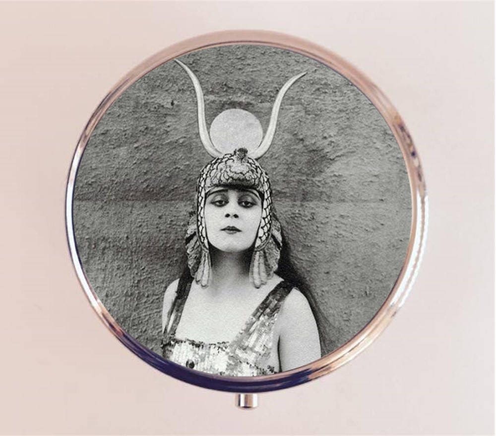 Cleopatra Theda Bara Pill Box Case Pillbox Holder Trinket Stash Box Art Deco Egyptian Vamp Silent Film Version 2