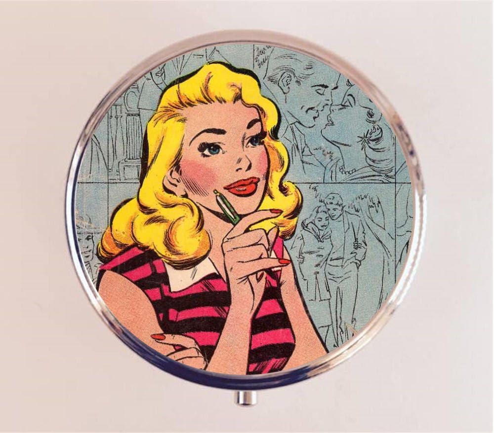 Romance Comic Book Pill Box Case Pillbox Holder Trinket Stash Box Retro 50's Romantic Comics