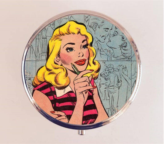 Romance Comic Book Pill Box Case Pillbox Holder Trinket Stash Box Retro 50's Romantic Comics