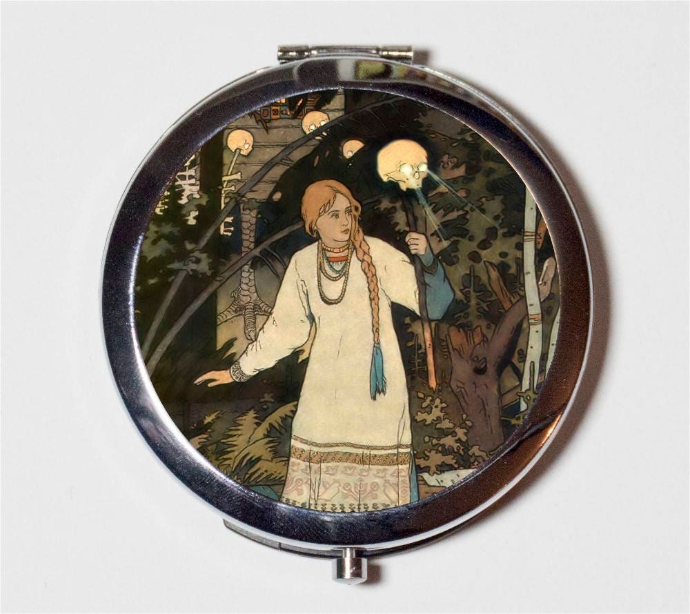 Vasilisa Fairy Tale Compact Mirror - Russian Fairytale Storybook Baba Yaga - Make Up Pocket Mirror for Cosmetics