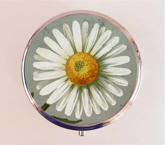 Daisy Flower Pill Box Case Pillbox Holder Trinket Stash Box Floral Flowers