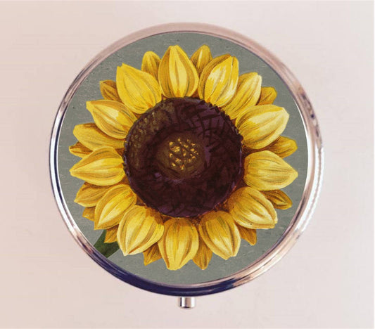 Sunflower Pill Box Case Pillbox Holder Trinket Stash Box Sun Flower Flowers Floral