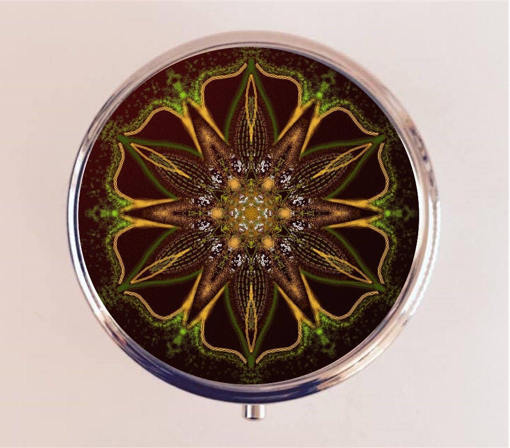 Mandala Earth Tone Pill Box Case Pillbox Holder Trinket Stash Box Spiritual Spirituality New Age