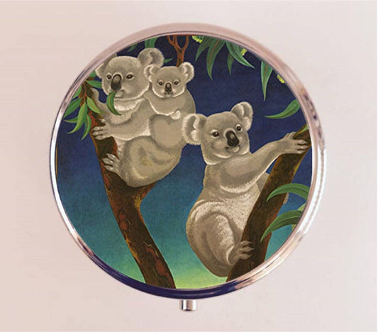 Koala Bear Pill Box Case Pillbox Holder Trinket Stash Box Australia Australian Animal Travel Poster Retro