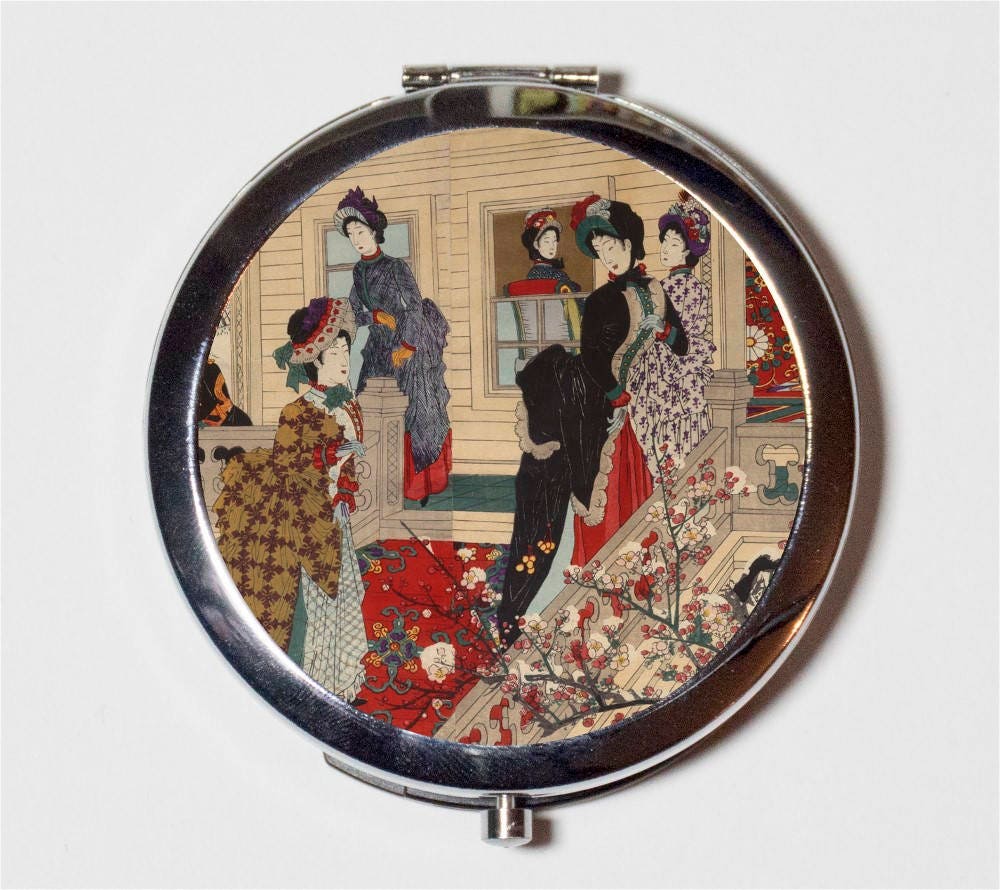 Japanese Woodblock Compact Mirror - Japan Women Asian Art - Make Up Pocket Mirror for Cosmetics