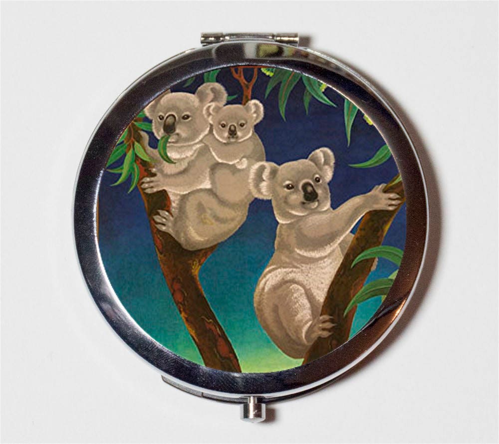 Koala Bear Compact Mirror - Australia Australian Travel Poster Retro - Make Up Pocket Mirror for Cosmetics