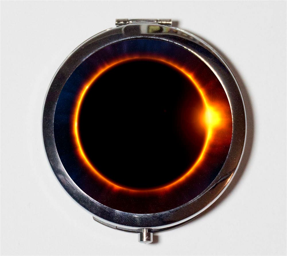 Solar Eclipse Compact Mirror - Universe Outerspace - Make Up Pocket Mirror for Cosmetics