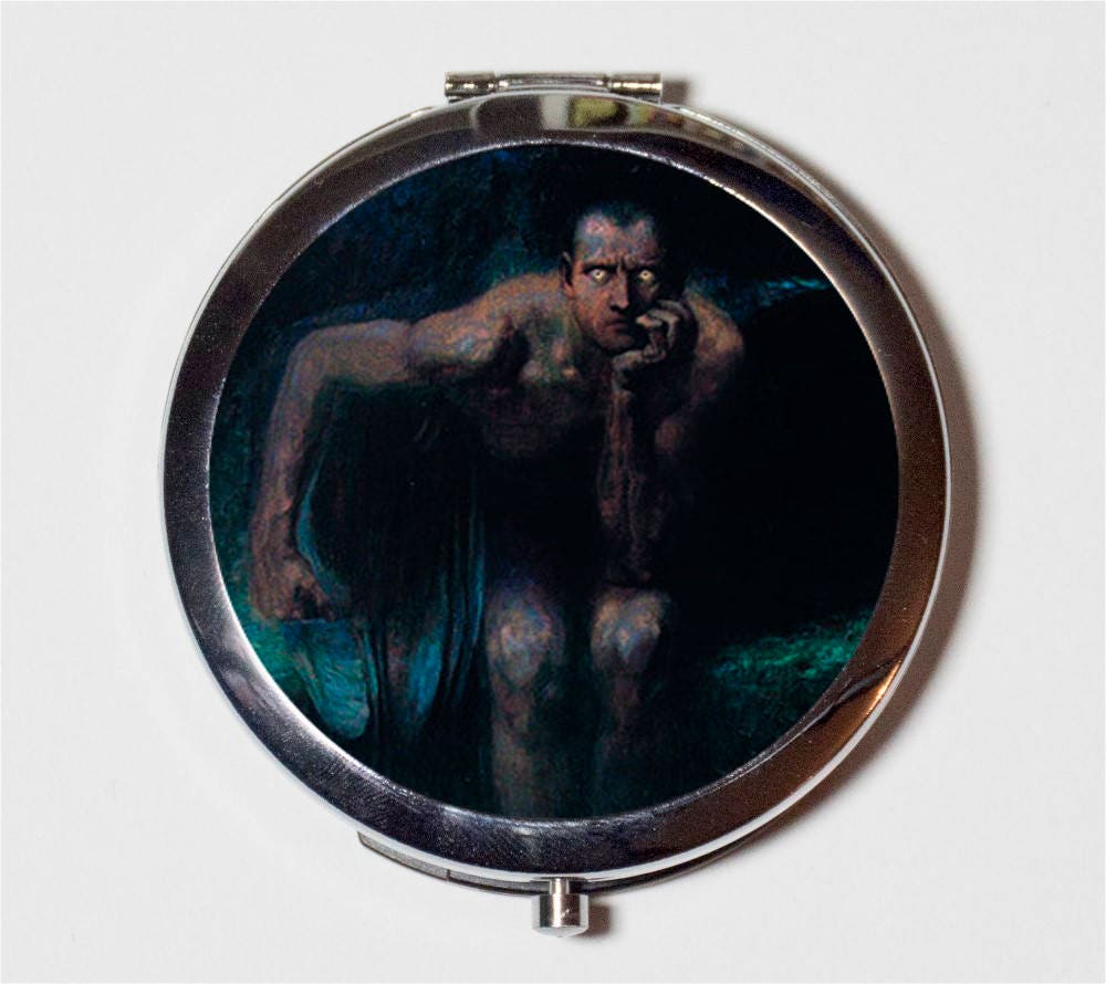 Lucifer Compact Mirror - Franz Von Stuck Satan Fine Dark Art Painting - Make Up Pocket Mirror for Cosmetics