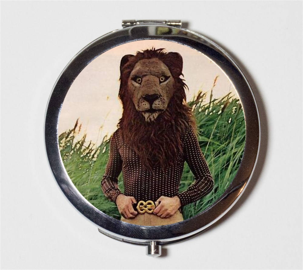 Lion Man Compact Mirror - Anthropomorphic Animal Pop Art - Make Up Pocket Mirror for Cosmetics