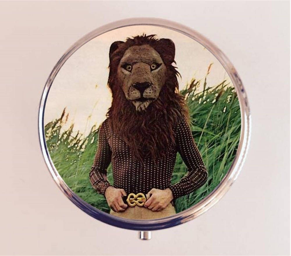 Lion Man Pill Box Case Pillbox Holder Trinket Stash Box Anthropomorphic Animal Art