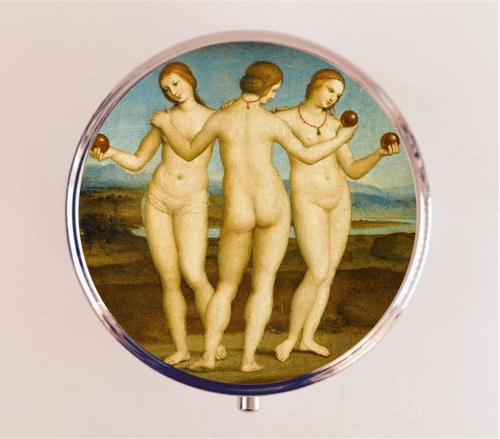 Three Graces Pill Box Case Pillbox Holder Trinket Stash Box Greek Mythology Fine Art Painting