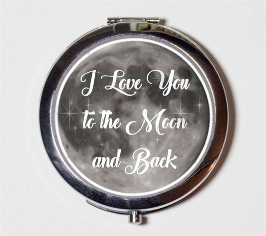 I Love You to the Moon and Back Compact Mirror - Romantic Romance Valentine's Day Full Moon - Make Up Pocket Mirror for Cosmetics