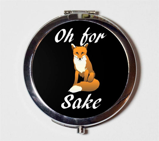 Oh for Fox Sake Compact Mirror - Funny Humor Animal Pop Art Pun - Make Up Pocket Mirror for Cosmetics