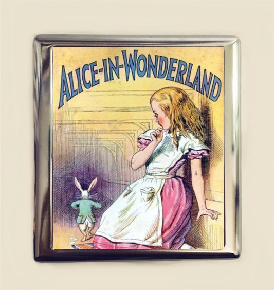 Alice in Wonderland Cigarette Case Business Card ID Holder Wallet White Rabbit Vintage Illustration Lewis Carroll