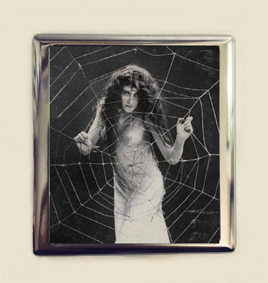 Art Nouveau Spider Woman Cigarette Case Business Card ID Holder Wallet Art Deco Spiderweb Goth Macabre Dark Art Vamp Flapper