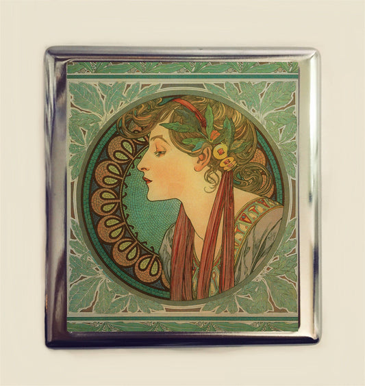 Alphonse Mucha Cameo Cigarette Case Business Card ID Holder Art Nouveau Art Deco Art Flapper Edwardian Boho Bohemian