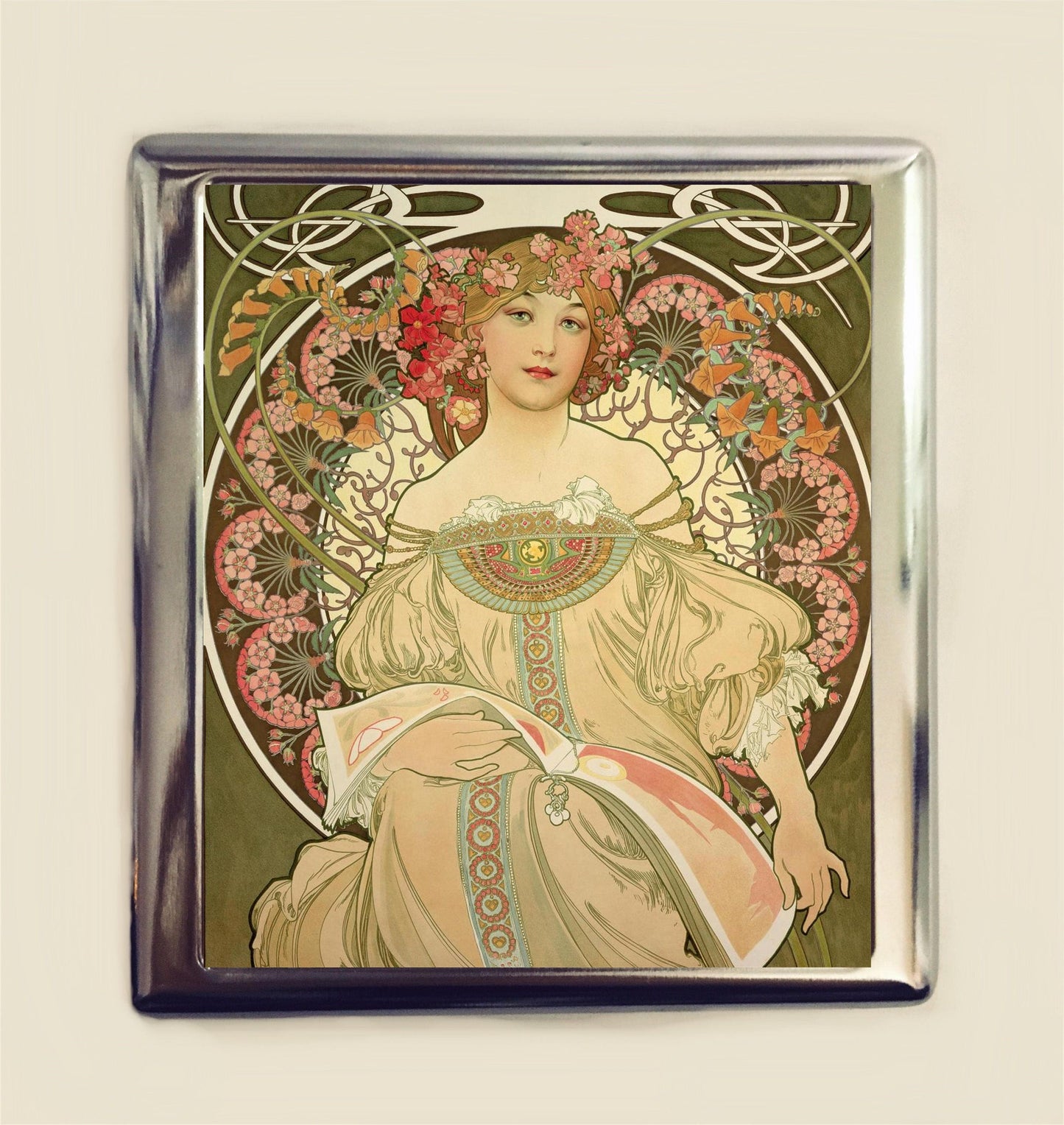 Alphonse Mucha Champenois Cigarette Case Business Card ID Holder Art Nouveau Art Deco Art Flapper Edwardian Boho Bohemian