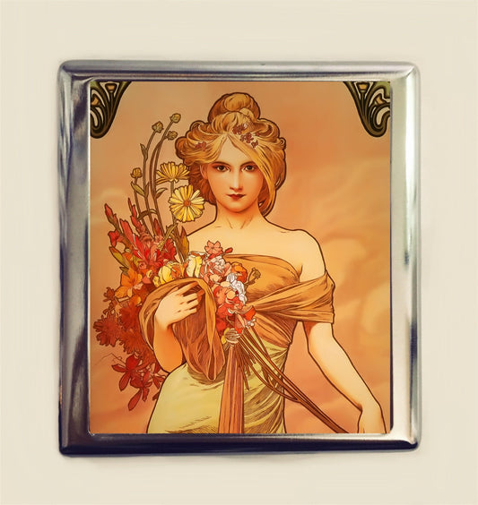 Alphonse Mucha Portrait Cigarette Case Business Card ID Holder Art Nouveau Art Deco Art Flapper Edwardian Boho Bohemian