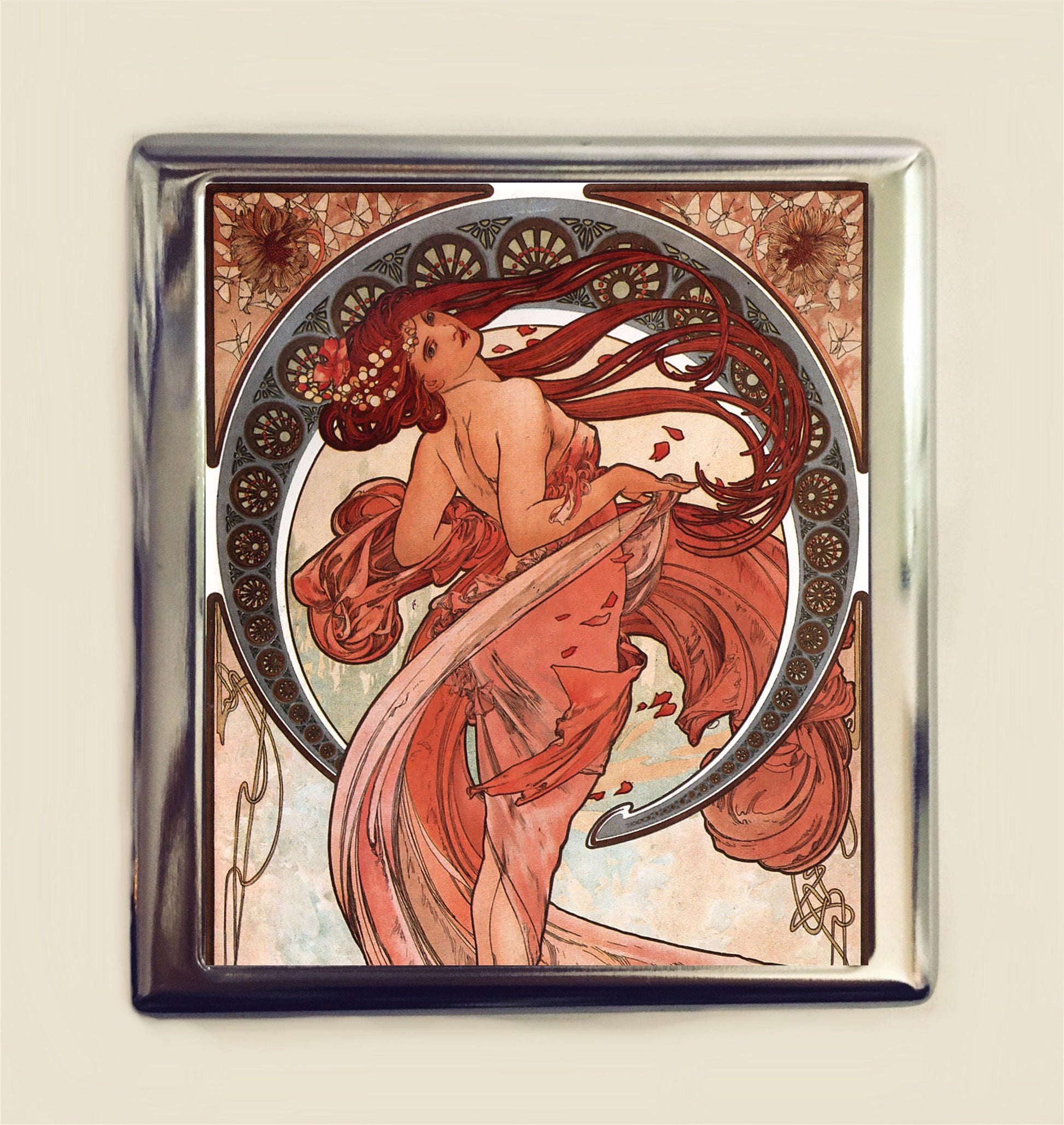 Alphonse Mucha Long Hair Cigarette Case Business Card ID Holder Art Nouveau Art Deco Art Flapper Edwardian Boho Bohemian