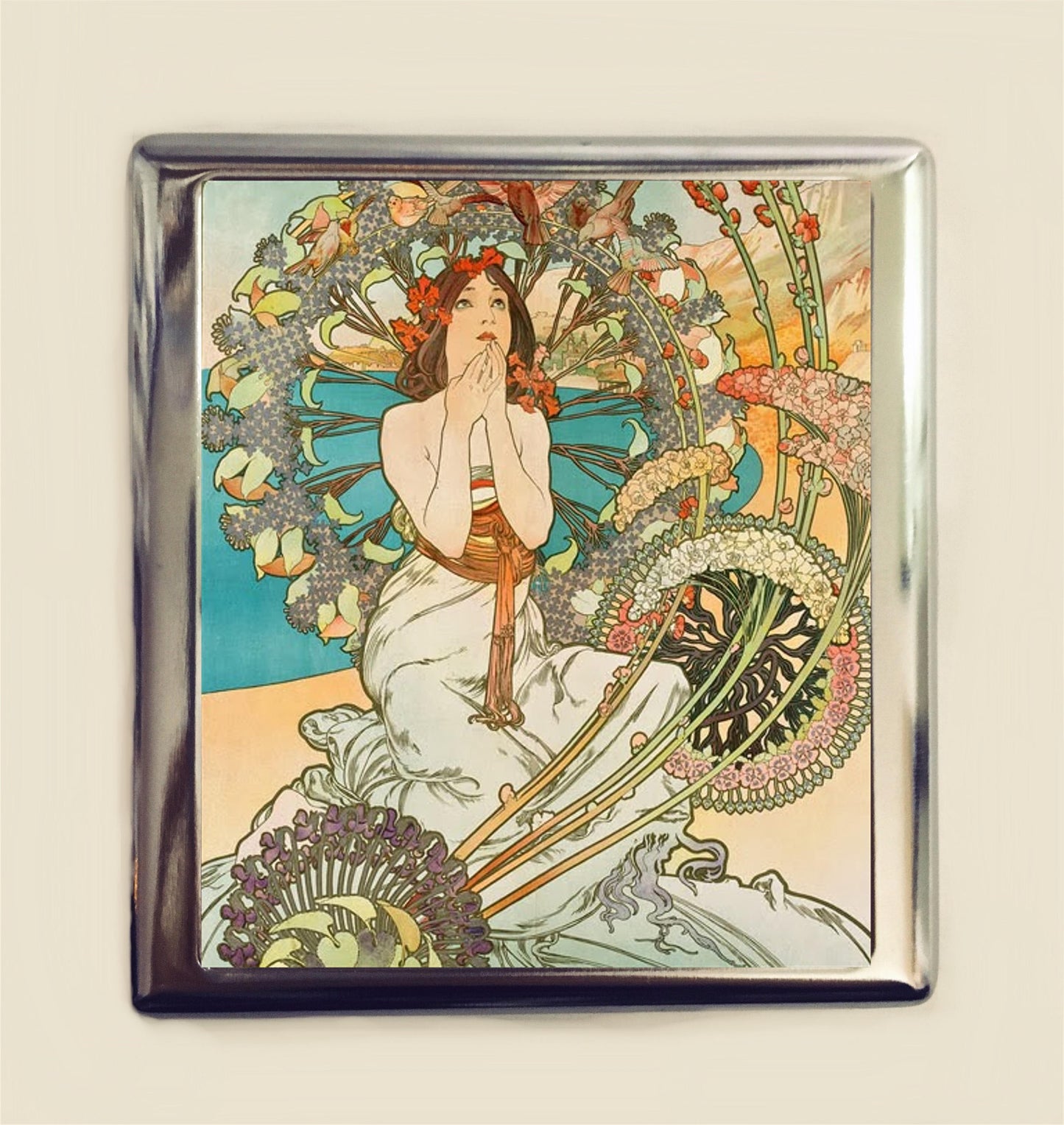 Alphonse Mucha Praying Cigarette Case Business Card ID Holder Art Nouveau Art Deco Art Flapper Edwardian Boho Bohemian