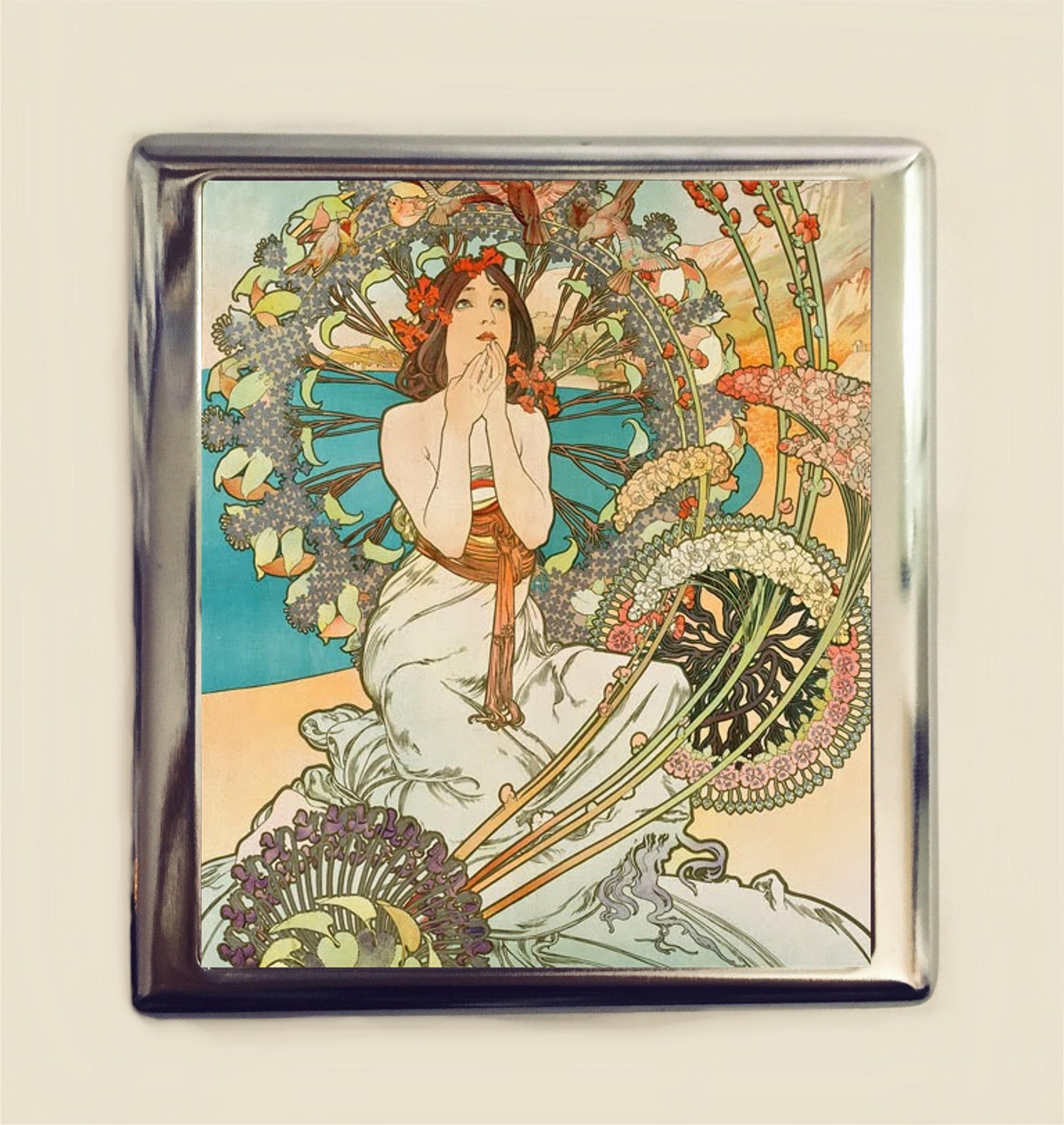 Alphonse Mucha Praying Cigarette Case Business Card ID Holder Art Nouveau Art Deco Art Flapper Edwardian Boho Bohemian