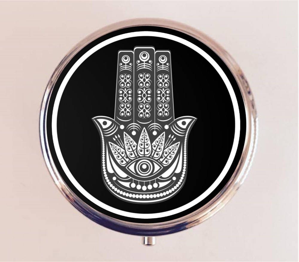 Hamsa Pill Box Case Pillbox Holder Trinket Stash Box Spiritual Yoga New Age Metaphysical